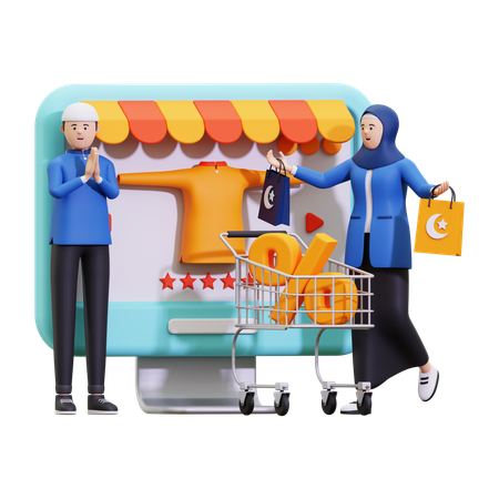 Couple faisant du shopping pour le Ramadan  3D Illustration