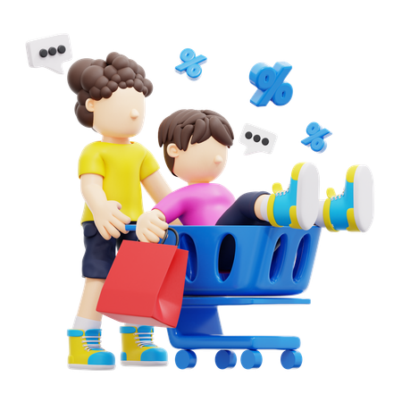 Couple faisant du shopping  3D Illustration