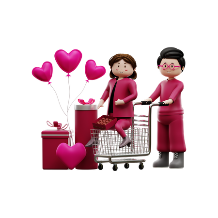Couple faisant du shopping pour la Saint-Valentin  3D Illustration