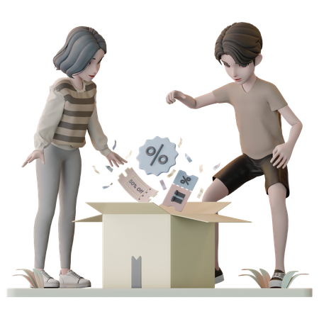 Couple Getting Discount Coupon  3D Illustration