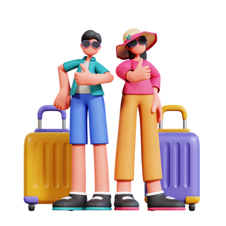 Couple Giving Cool Pose At Airpot  3D Illustration