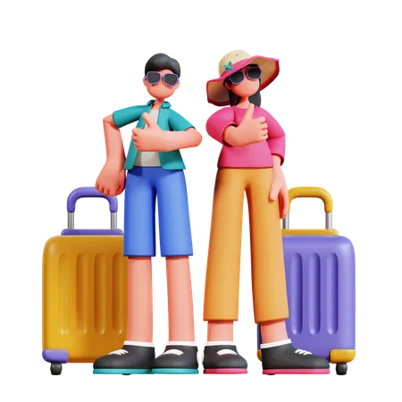 Couple Giving Cool Pose At Airpot  3D Illustration
