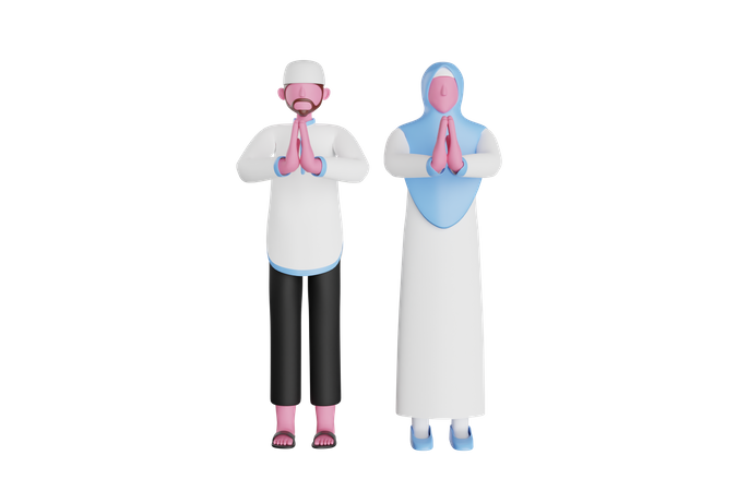 Couple giving eid greeting  3D Illustration