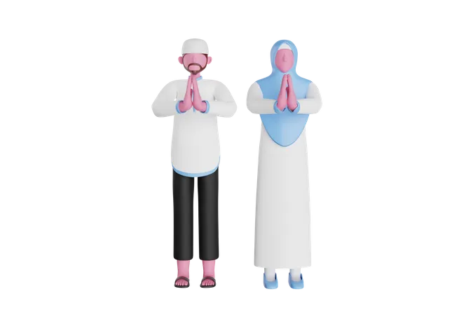 Couple giving eid greeting  3D Illustration