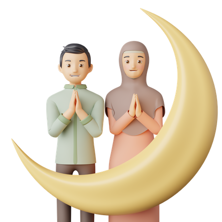 Couple giving Eid Greetings  3D Icon