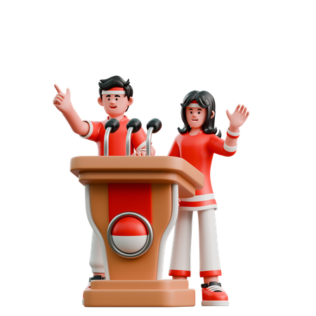 演壇でスピーチをするカップル  3D Icon