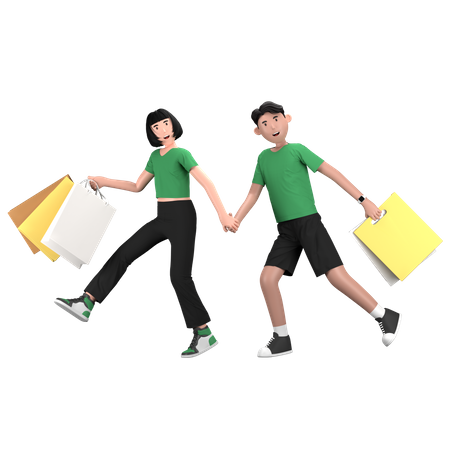 Couple going for shopping together  3D Illustration