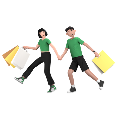 Couple going for shopping together  3D Illustration
