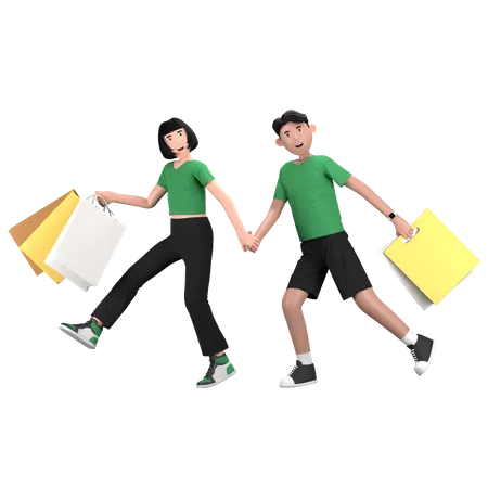 Couple going for shopping together  3D Illustration