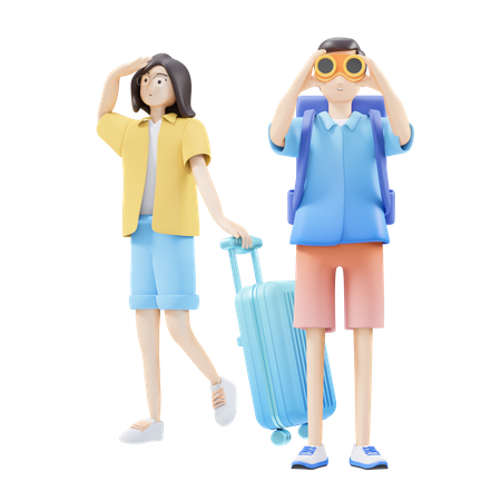 Couple Going For Travel  3D Icon