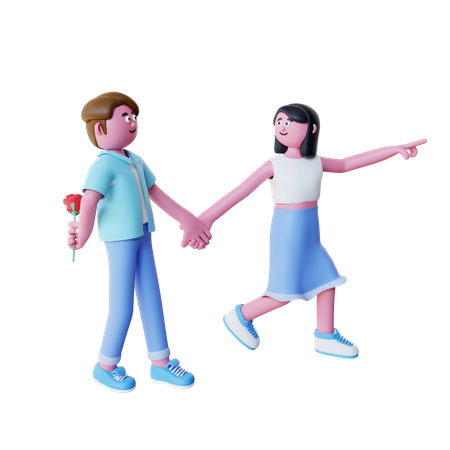 Couple Going For Walk  3D Icon