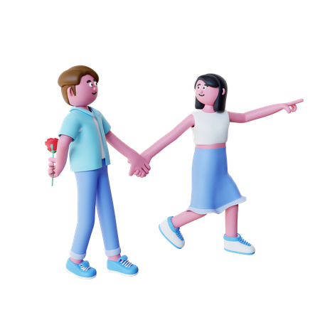 Couple Going For Walk 3D Illustration