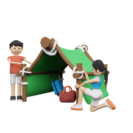 Couple going on Camping in forest  3D Illustration