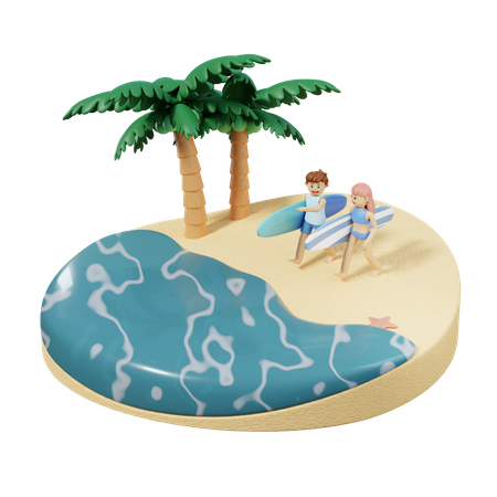 Couple Going To Surf  3D Illustration