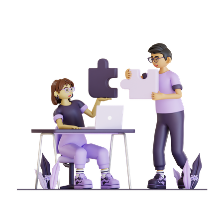 Couple Got Business Solution  3D Illustration