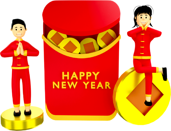 Couple greetings with Chinese envelop  3D Icon