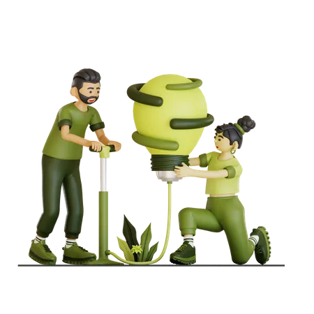 Couple Grow Up Pump Idea  3D Illustration