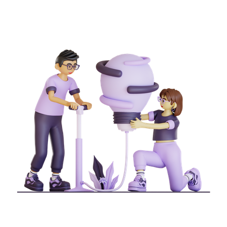 Couple Grow Up Pump Idea  3D Illustration