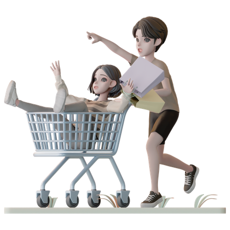 Couple Having Fun While Shopping  3D Illustration
