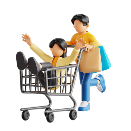 Couple Having Fun While Shopping  3D Illustration