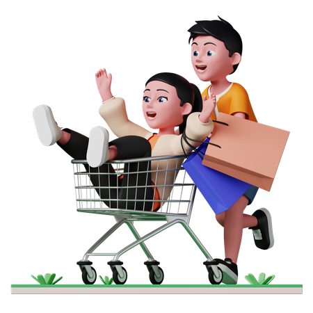 Couple having fun while shopping  3D Illustration