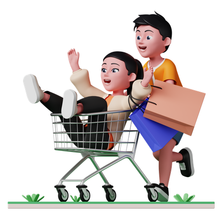 Couple having fun while shopping  3D Illustration