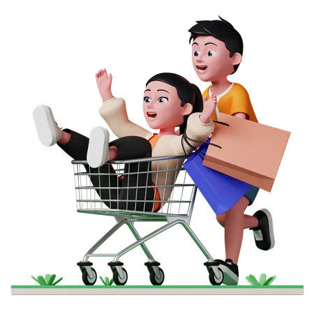 Couple having fun while shopping  3D Illustration