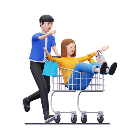 Couple having fun while shopping  3D Illustration