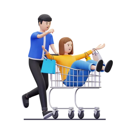 3 D Couple Having Fun While Shopping Illustration 3D Illustration