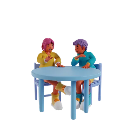 Couple heureux assis ensemble  3D Illustration