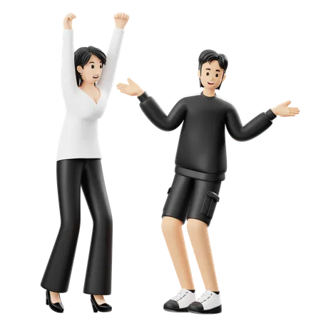 Couple heureux dansant  3D Illustration