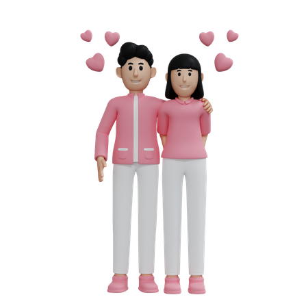 Heureux couple debout ensemble  3D Illustration