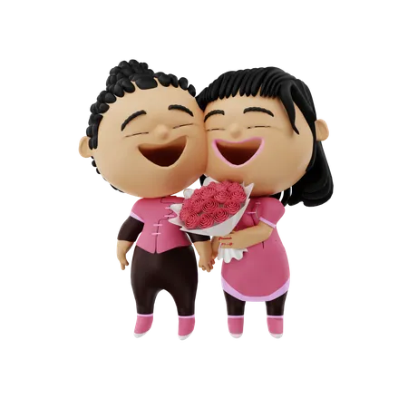 Couple holding bokeh  3D Illustration