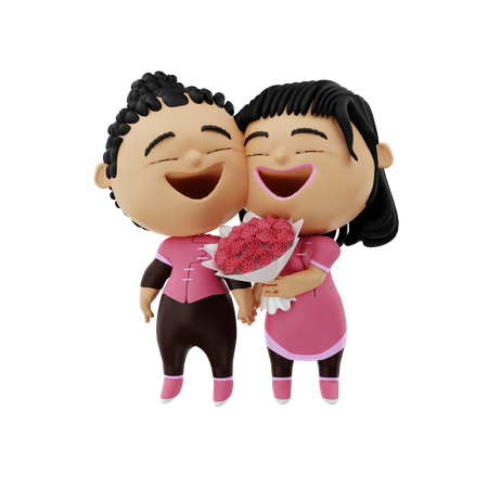 Couple holding bokeh 3D Illustration