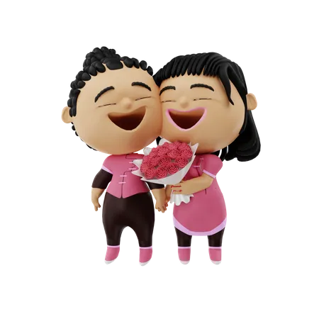 Couple holding bokeh 3D Illustration