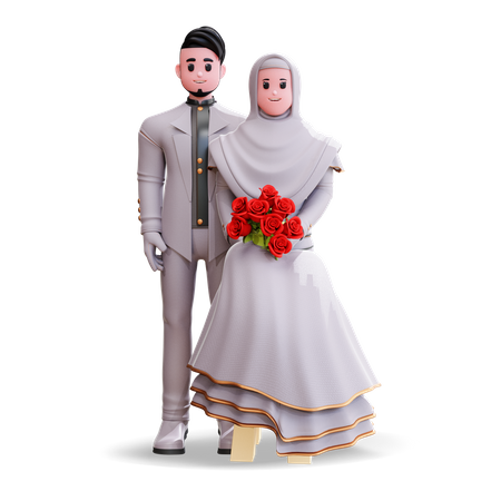 Couple holding flower bouquet  3D Illustration