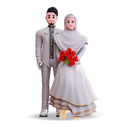 Couple holding flower bouquet  3D Illustration