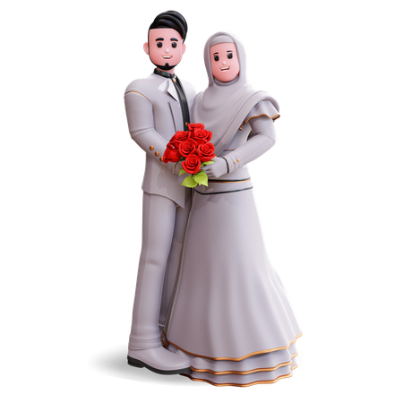 Couple holding flower bouquet  3D Illustration