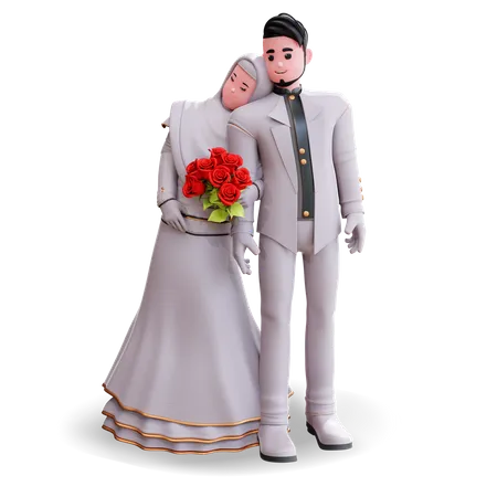Couple holding flower bouquet 3D Illustration