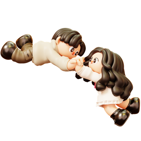 Couple Holding Hand And Floating In Air  3D Illustration