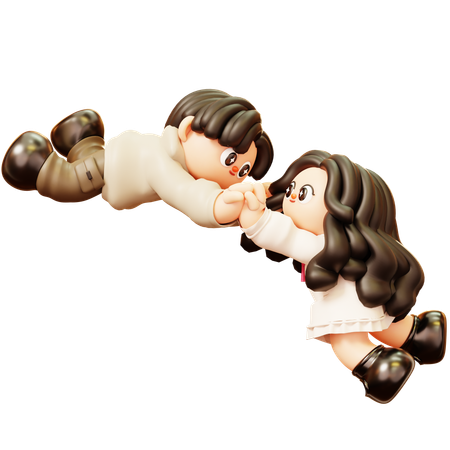 Couple Holding Hand And Floating In Air  3D Icon