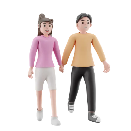 Couple Holding Hands And Walking Together  3D Illustration