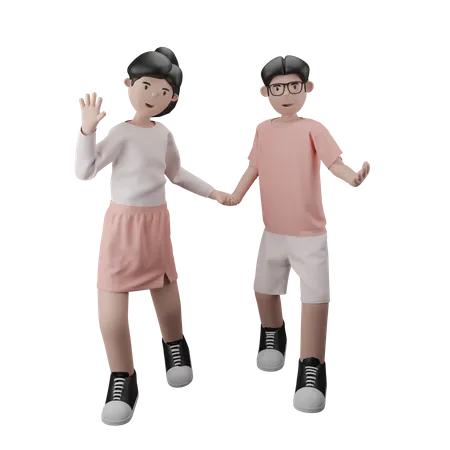 Couple Holding Hands While Greeting  3D Illustration