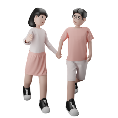 Couple Holding Hands While Walking  3D Illustration