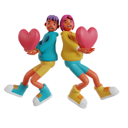 Couple Holding Heart  3D Illustration