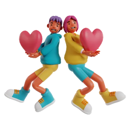 Couple Holding Heart  3D Illustration
