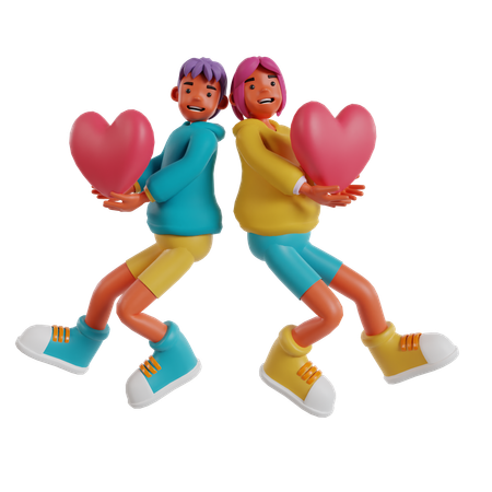 Couple Holding Heart  3D Icon