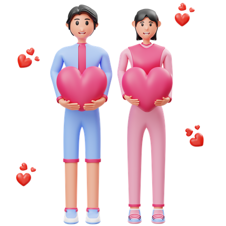 Couple Holding heart  3D Illustration