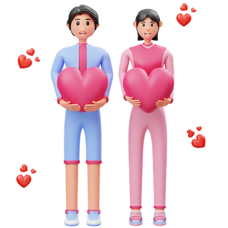 Couple Holding heart  3D Illustration