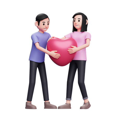 Couple holding heart balloon  3D Illustration